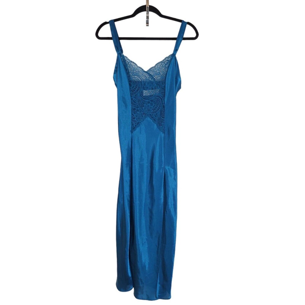 Victorias Secret Womens Slip Dress Teal Blue Satin Vtg 80s Gold Label Maxi Sz S